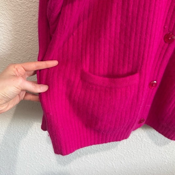 VTG Rafella Womens Medium Fushia Pink Rabit Hair Ribbed Cardigan Bright Cozy - Picture 7 of 8